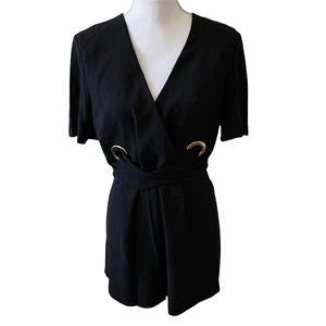 Topshop Black Romper Gold Hardware Short Sleeve 6 Women's
